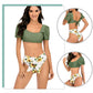 2 Piece Women Swimsuit Solid Colour Short Puff Sleeve Summer High Waist Cut Backless Bathing Suit Beachwear Bikini Set The Clothing Company Sydney