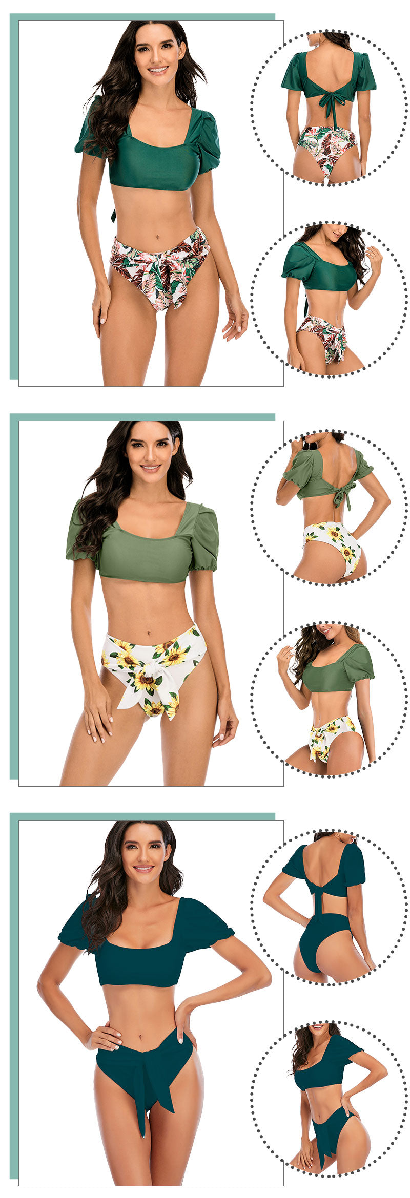 2 Piece Women Swimsuit Solid Colour Short Puff Sleeve Summer High Waist Cut Backless Bathing Suit Beachwear Bikini Set The Clothing Company Sydney