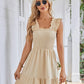 Womens Summer Casual Boho Sleeveless Backless Square Neck Smocked Ruffle Mini Dress A-Line Swing Sundress