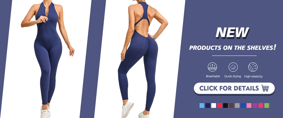 V Back Scrunch Sports Jumpsuit Women Gym Rompers Sleeveless Sportswear Zipper One-Piece Suit Yoga Clothing