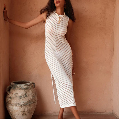 Hollow Out Sleeveless Crochet Knitted Tunic Beach Cover Up Cover-ups Mini Beach Dress Beach Wear Beachwear Female Women V6745 The Clothing Company Sydney