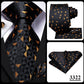 3 Piece Black Floral Silk Wedding Tie For Men Handky Cufflink Elegant Necktie Set For Men