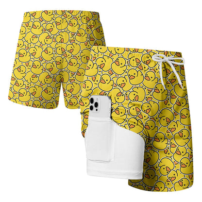 Men's quick dry beach print swim trunks with compression liner and phone pockets ZzZz.