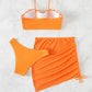 3 Piece Women's Swimsuit Off Shoulder Suspender Pure Cotton Fashion Backless Beach Split Swimwear