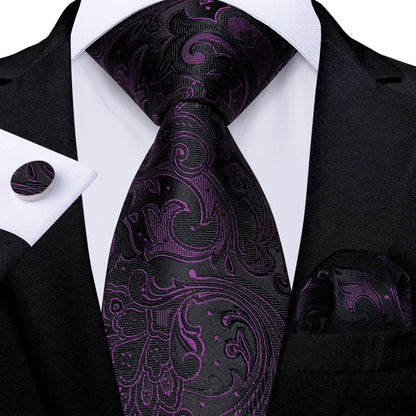 Luxury Purple Paisley Silk Tie Set for Men – 8cm Gift Set The Clothing Company Sydney
