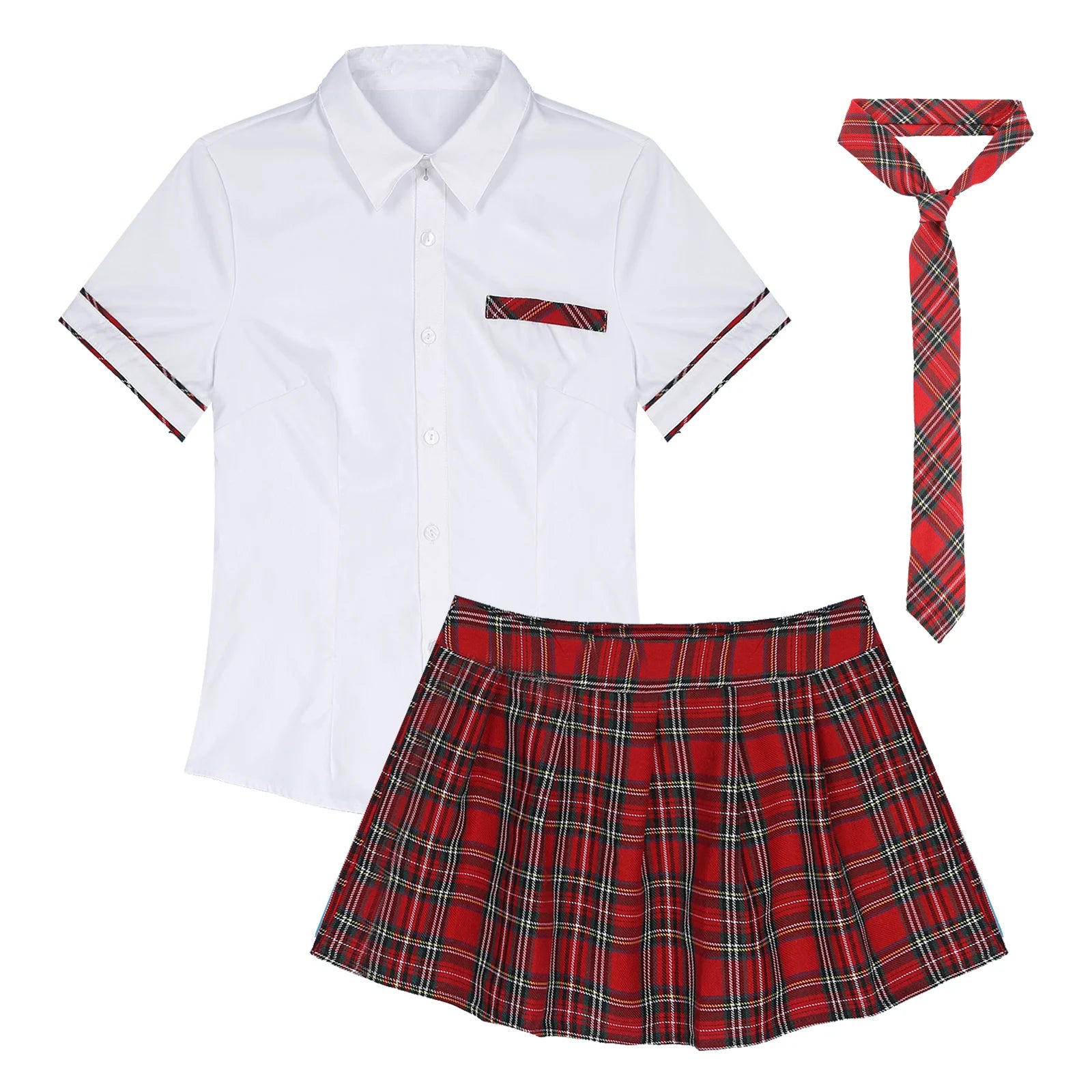 Women's Cosplay Costume Adult School Uniform Short Sleeve Shirt with Plaid Skirt for Halloween Role Play Party The Clothing Company Sydney