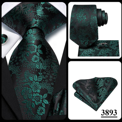 Green Paisley Silk Tie Set for Men – Necktie, Pocket Square & Cufflinks The Clothing Company Sydney