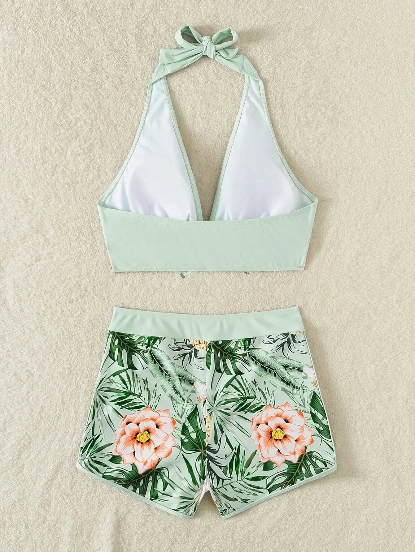 2 Piece Halter Bikini Set Shorts Swimsuit High Waist Swimwear Female Printed Bathers Swimming Bathing Swim Suit Beachwear