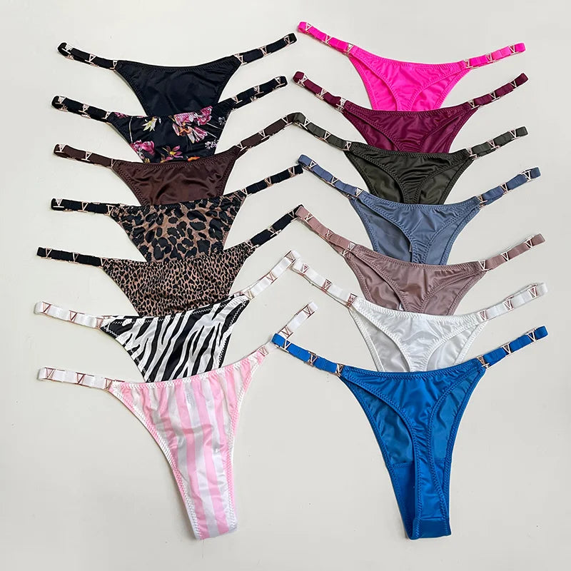 Seamless Thong Women Underwear Briefs Panties Zebra Flower Low Rise Metal Buckle G String Undies