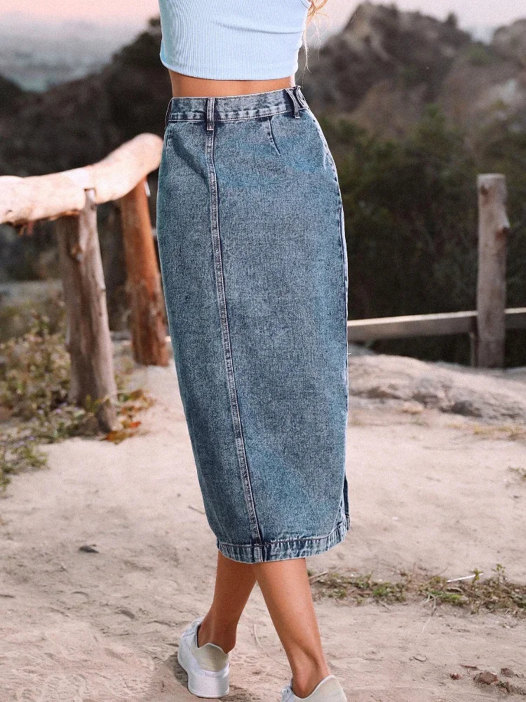 A line denim skirt with buttons best sale