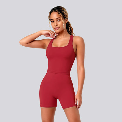 2 Piece Women's Breathable Workout Top I-shaped Vest  Push Up Quick-Dry Summer Yoga Shorts Matching Set