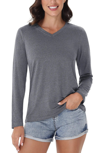 UPF 50+ Sun Protection Long Sleeve Shirts Womens V Neck Summer T-Shirts Outdoor Athletic Workout Running Gym Sportswear The Clothing Company Sydney