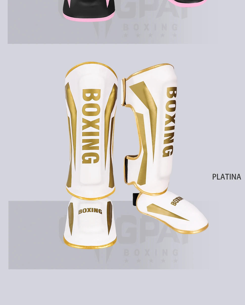 Muay Thai shin guards with foot and back protection for boxing, fighting, and Taekwondo by The Clothing Company Sydney