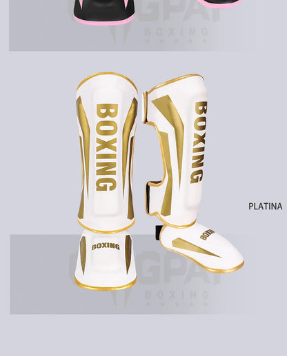Muay Thai shin guards with foot and back protection for boxing, fighting, and Taekwondo by The Clothing Company Sydney