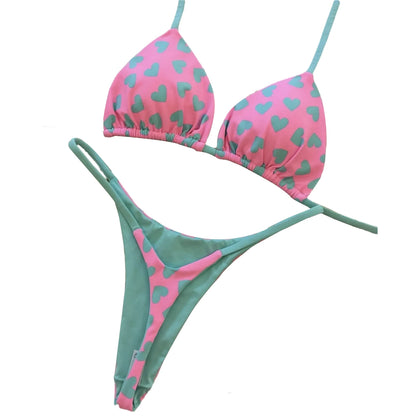 Two Piece Bikini Set Leopard Print Halter Bikini Set Cherry Print Thong Swimsuit High Waist Lace-up Bathing Suit - The Clothing Company Sydney