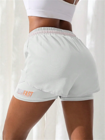 Women's High Rise Yoga Shorts With Elastic Running Shorts Two Pieces Pants With Inside Layer