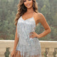 V-neck Halter With Drawstring Nightclub Party Dress With Tassels