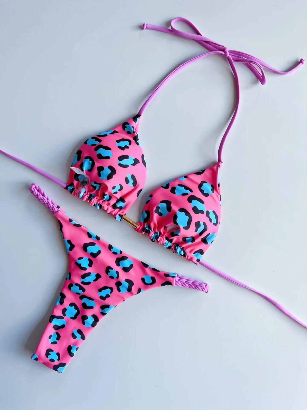 2 Piece Swimwear Leopard Printed Micro Bikini Set Striped Beachwear Summer Swimsuit Two-pieces Thong Bathing Suit