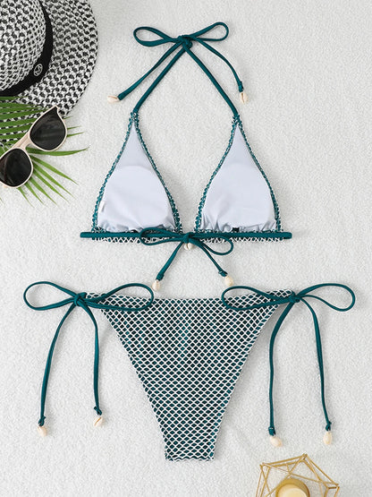 2 Piece Halter String Triangle Bikini Swimwear Mesh Swimsuit Solid Bathers Bathing Swimming Swim Suit Beachwear The Clothing Company Sydney