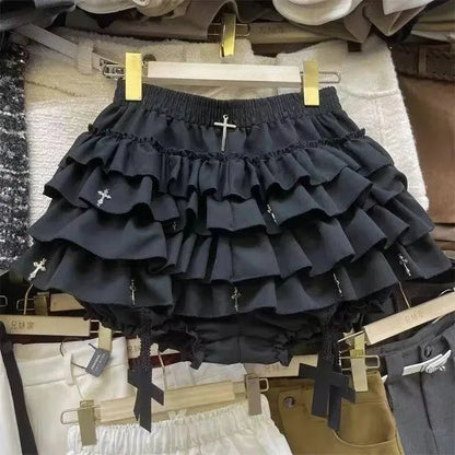 Y2k Cute Ruffled Plaid Skirt Punk Rock Casual Women's Skirts