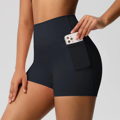 Women's Pocketed Yoga Legging Shorts Squat Proof High Waist Fitness Quick Drying Cycling Workout Gym Shorts