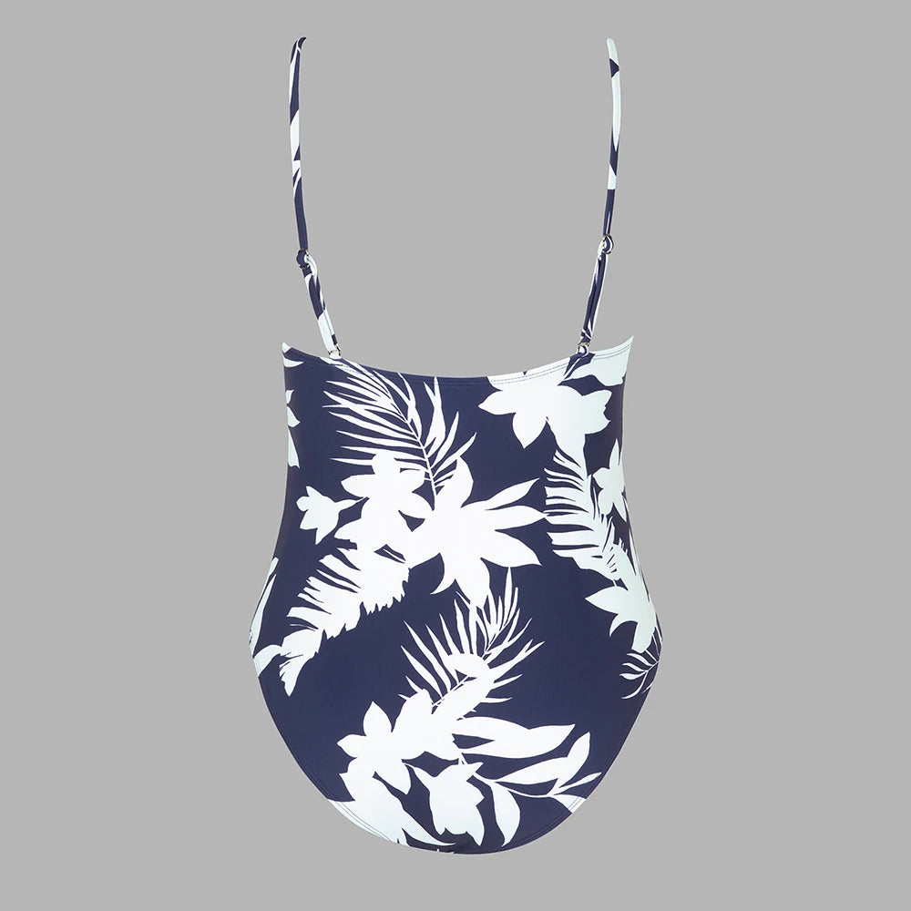 Deep V Neck One-piece Swimsuit Women Removable Bra PMonokini Summer Beach Swimwear