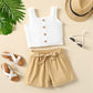 2 Piece Kids Girls' Button Ribbed Tank Top and Belted Shorts Set The Clothing Company Sydney