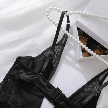 Deep-V Neck Satin Lingerie Lace Patchwork Split Night Dress Women Slip Dress Nightwear The Clothing Company Sydney