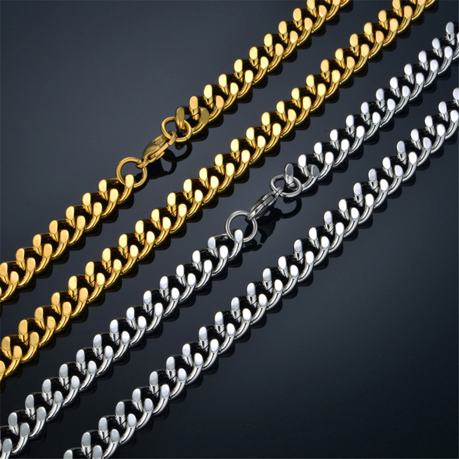 Neck Heavy Gold Chain For Men Women UnisexBig Long Necklaces Male Gold Silver Colour Hip hop Stainless Steel Cuban Chain Necklace The Clothing Company Sydney