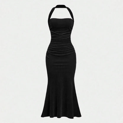 Women's Summer Elegant Plain Sleeveless Halter Neck Wrap Maxi Prom Dresses The Clothing Company Sydney