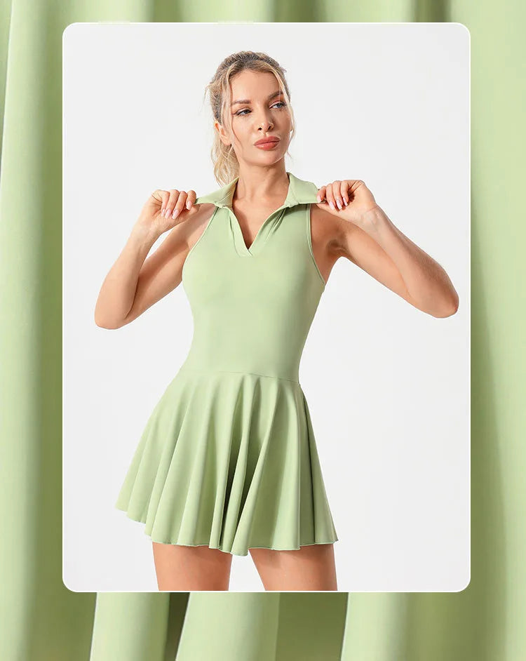 Tennis Dress With Chest Pads Shorts Stretchy Fitness Skorts Tummy Control Yoga Skirts Gym Clothing Activewear