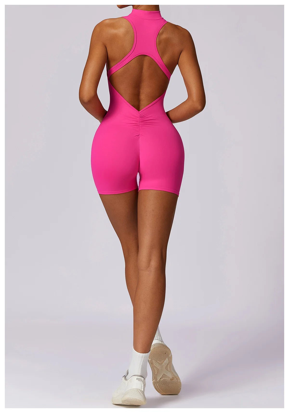 V Back Scrunch Sports Jumpsuit Women Gym Rompers Sleeveless Sportswear Zipper One-Piece Suit Yoga Clothing