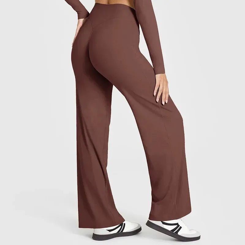Women's Mid Waist Sport Trousers Wide-Leg Pants Ultra Soft Yoga Pilates Running Gym Pants