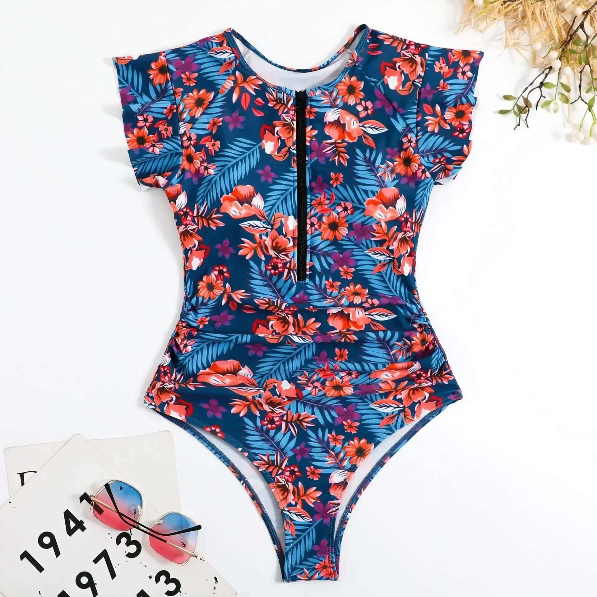 One-piece Swimsuit Zipper Swimsuit Bikini Women's Thickened Printed Swimming Beach Wear The Clothing Company Sydney