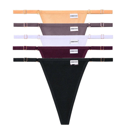5 Pack Adjustable Women's Panties Cotton Panties Solid Low Waist Seamless Thongs Underpants Women Lingerie Set The Clothing Company Sydney