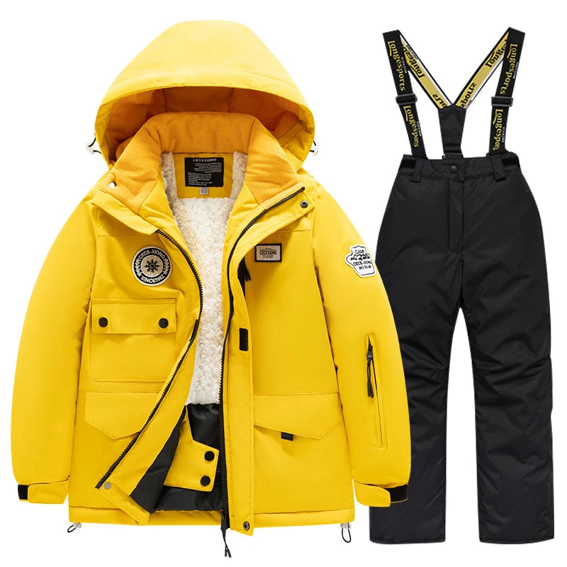2 Piece Winter Children's skiing suit windproof Jacket and Pants waterproof thick coat for warm Snow Ski Set