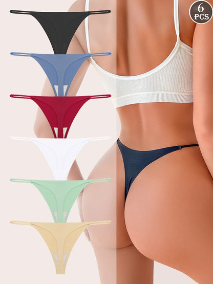 6 pack seamless thong panties with thin straps, low waist and high-stretch T-back design malembe