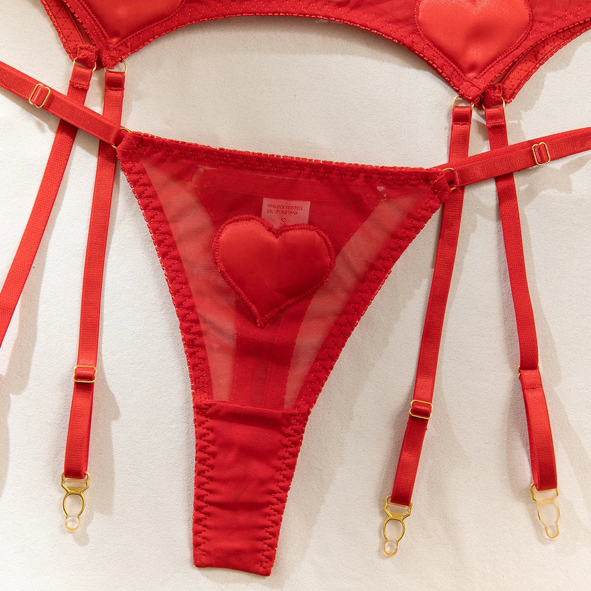 Pink Heart Patchwork Lingerie 4 Piece Mesh See-through Bras And Panties Suits With Stocking Fancy Set The Clothing Company Sydney