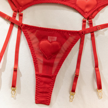 Pink Heart Patchwork Lingerie 4 Piece Mesh See-through Bras And Panties Suits With Stocking Fancy Set The Clothing Company Sydney