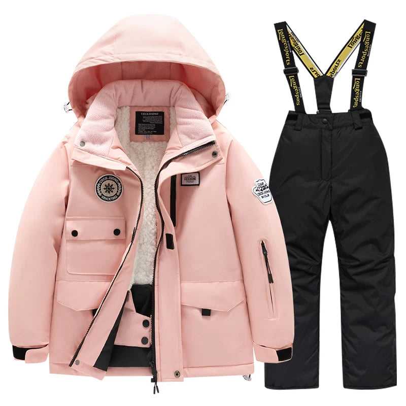 2 Piece Winter Children's skiing suit windproof Jacket and Pants waterproof thick coat for warm Snow Ski Set