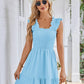 Womens Summer Casual Boho Sleeveless Backless Square Neck Smocked Ruffle Mini Dress A-Line Swing Sundress