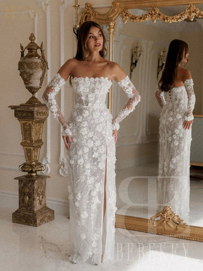 Customized Luxury White Evening Dress with 3D Beaded Floral Wedding Party Gowns Elegant Prom Dress Robe The Clothing Company Sydney