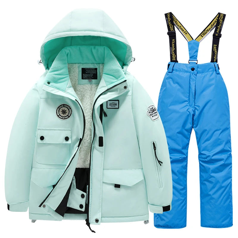 2 Piece Winter Children's skiing suit windproof Jacket and Pants waterproof thick coat for warm Snow Ski Set
