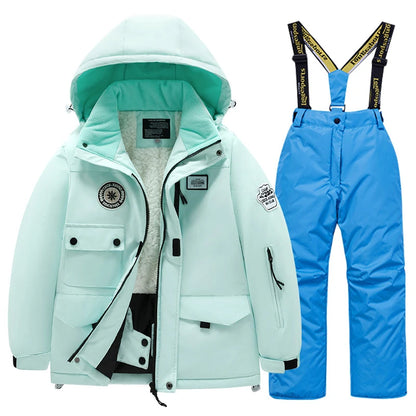 2 Piece Winter Children's skiing suit windproof Jacket and Pants waterproof thick coat for warm Snow Ski Set
