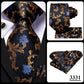 3 Piece Black Floral Silk Wedding Tie For Men Handky Cufflink Elegant Necktie Set For Men