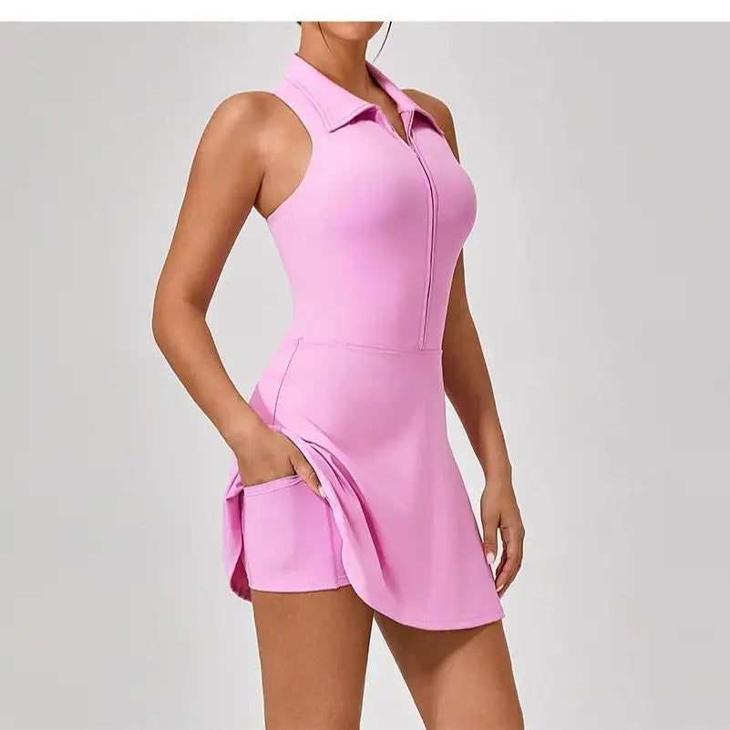 Sleeveless Zipper Workout Athletic Dresses Tennis Skirt Dress for Women Golf Dress with Built in Shorts and Pockets The Clothing Company Sydney