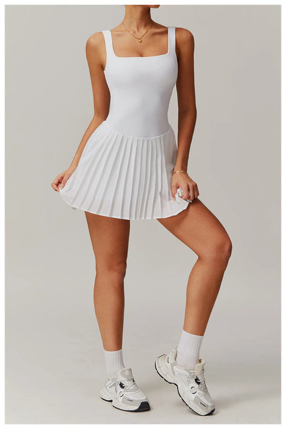 Women's Tennis Dress Jumpsuit Bottom Fitness Clothes Sports Running Pockets Pleated Skirt Sports Yoga Set Dress