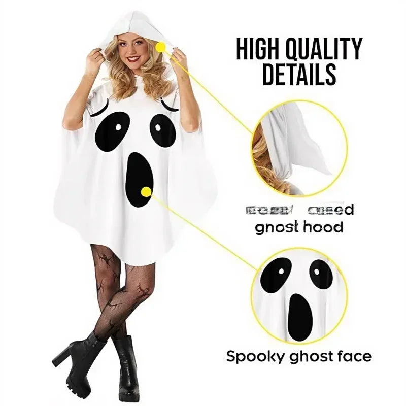 Women's Halloween Ghost Witch Fairy Cosplay White Bat Wing Outfit Spooky Costume