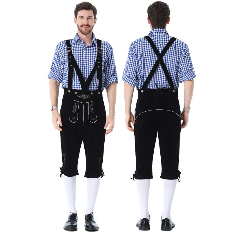 Men's Carnival Munich Oktoberfest Costume Faux Leather Pants Waiter Cosplay Fancy Party Dress
