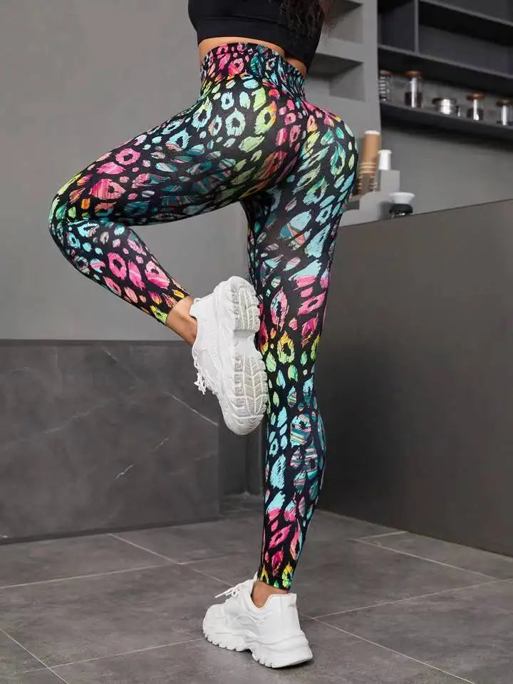 Women's 3D Print Tie Dye Sports Seamless High Waist Fitness Push Up Leggings Gym Clothing Workout Tights Pants